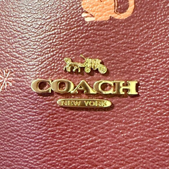 Coach Reversible City Tote Party Cat Print Maroon Berry Canvas Large Classic - Picture 5 of 16